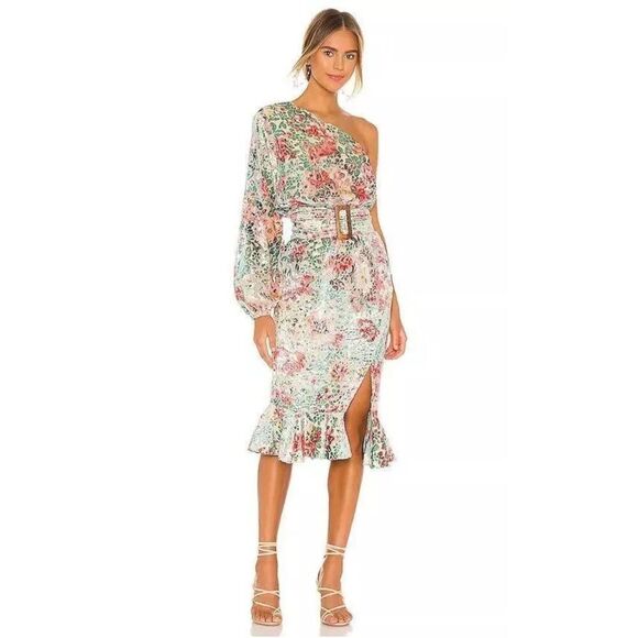 Hemant and Nandita Olivia Sage Green Floral Cocktail Midi Dress - Picture 1 of 16